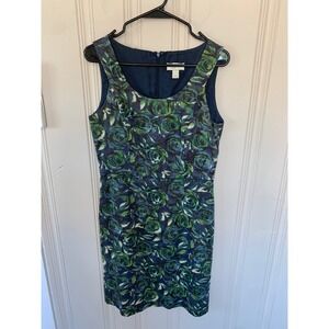 LOFT Women's Size 6 Floral Print Sleeveless Dress Green Blue Career‎